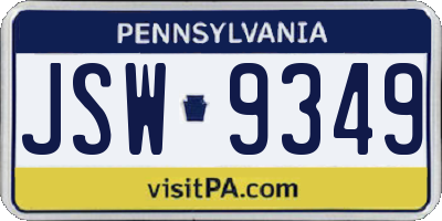 PA license plate JSW9349