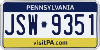 PA license plate JSW9351