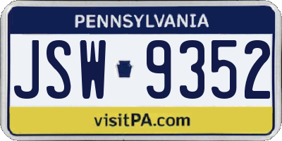 PA license plate JSW9352