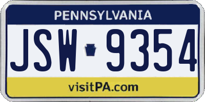 PA license plate JSW9354