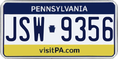 PA license plate JSW9356