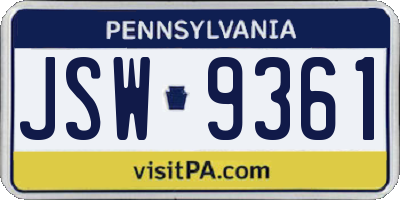 PA license plate JSW9361