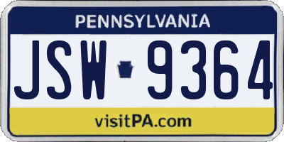PA license plate JSW9364