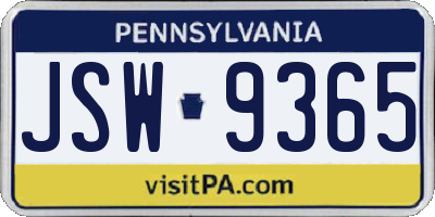 PA license plate JSW9365