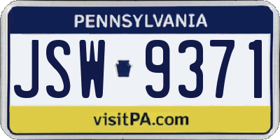 PA license plate JSW9371