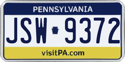 PA license plate JSW9372