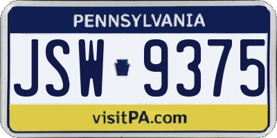 PA license plate JSW9375