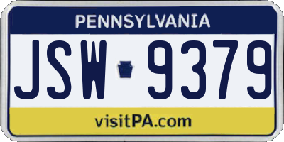 PA license plate JSW9379