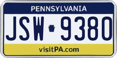 PA license plate JSW9380