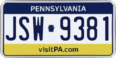 PA license plate JSW9381