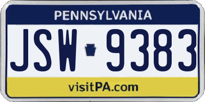PA license plate JSW9383