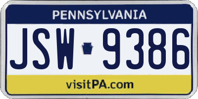 PA license plate JSW9386
