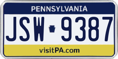 PA license plate JSW9387