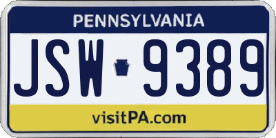 PA license plate JSW9389