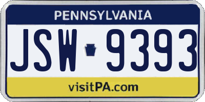 PA license plate JSW9393