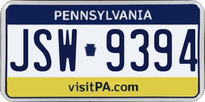 PA license plate JSW9394