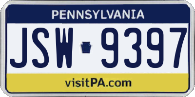 PA license plate JSW9397