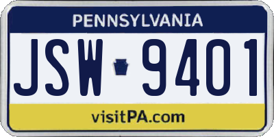 PA license plate JSW9401