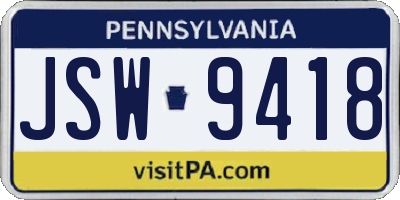 PA license plate JSW9418