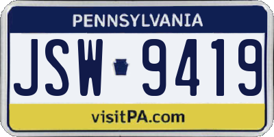PA license plate JSW9419