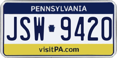 PA license plate JSW9420