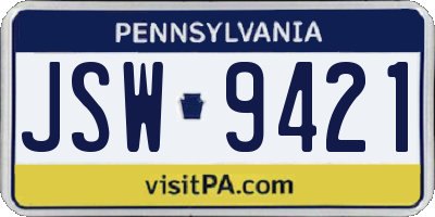PA license plate JSW9421