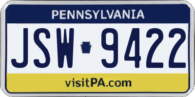 PA license plate JSW9422