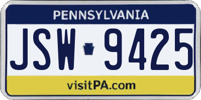 PA license plate JSW9425
