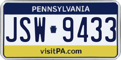 PA license plate JSW9433