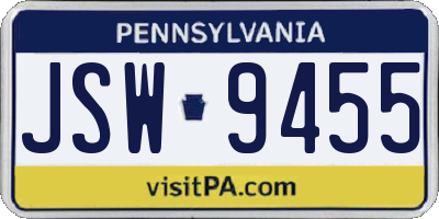 PA license plate JSW9455