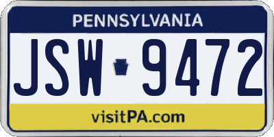 PA license plate JSW9472