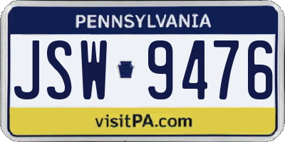 PA license plate JSW9476