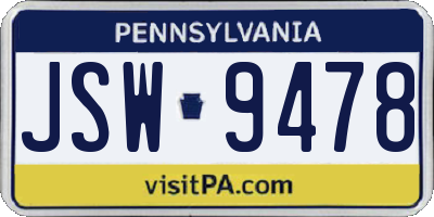 PA license plate JSW9478