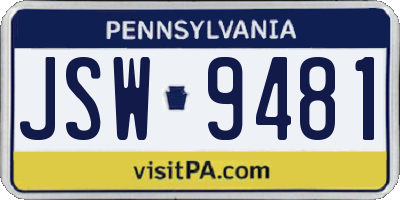 PA license plate JSW9481
