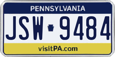 PA license plate JSW9484