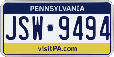 PA license plate JSW9494