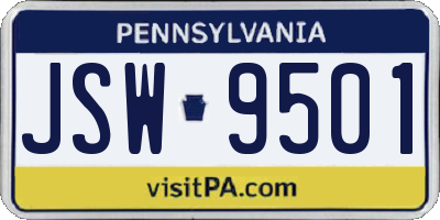 PA license plate JSW9501