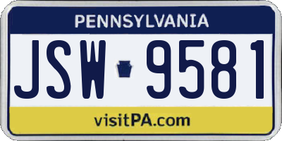 PA license plate JSW9581
