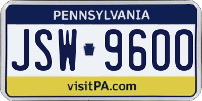 PA license plate JSW9600