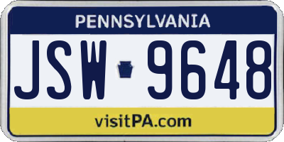 PA license plate JSW9648