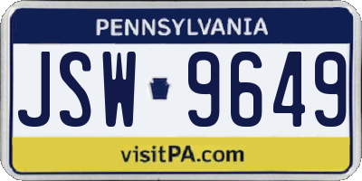 PA license plate JSW9649