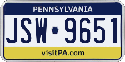 PA license plate JSW9651