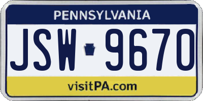 PA license plate JSW9670
