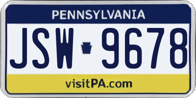 PA license plate JSW9678