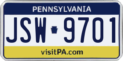 PA license plate JSW9701