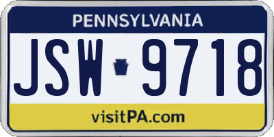 PA license plate JSW9718