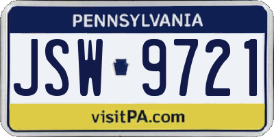 PA license plate JSW9721