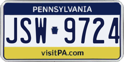 PA license plate JSW9724