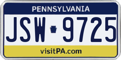 PA license plate JSW9725