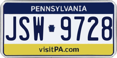 PA license plate JSW9728